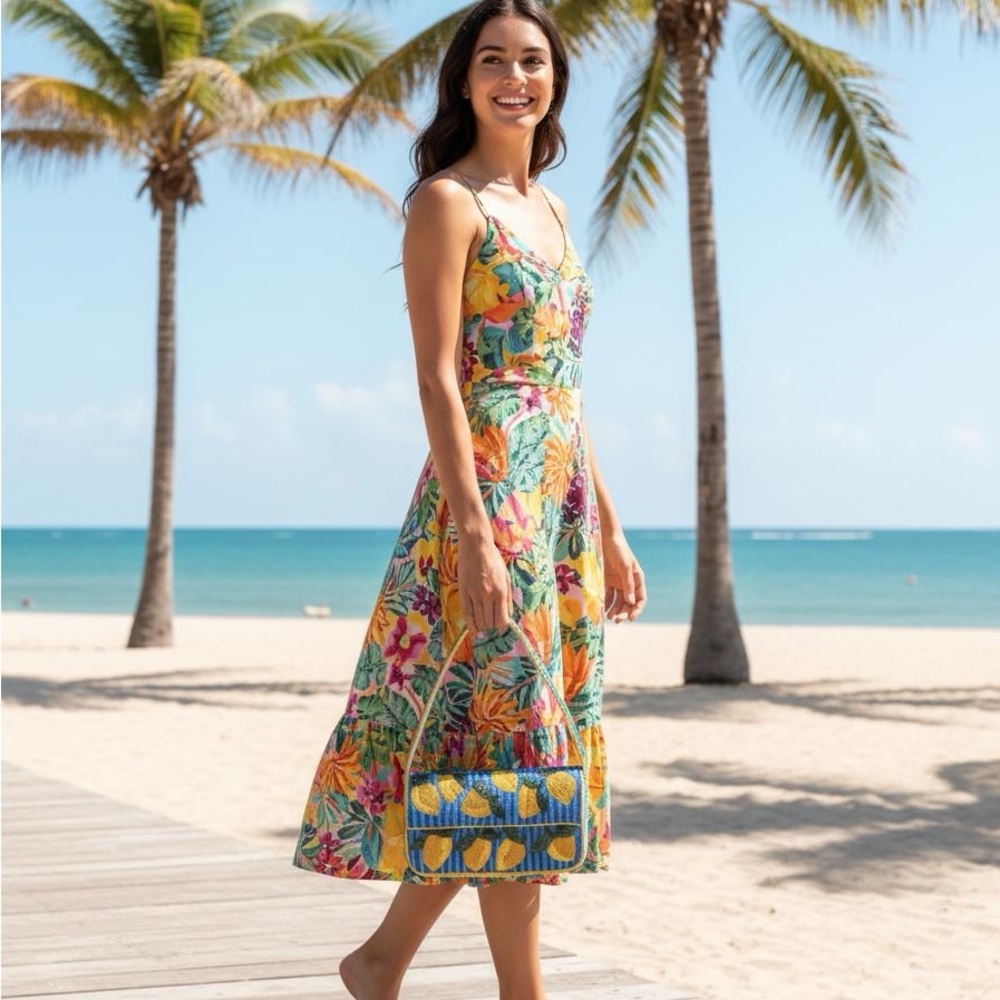 Handmade lemon shoulder beaded bag. Vacation purse
